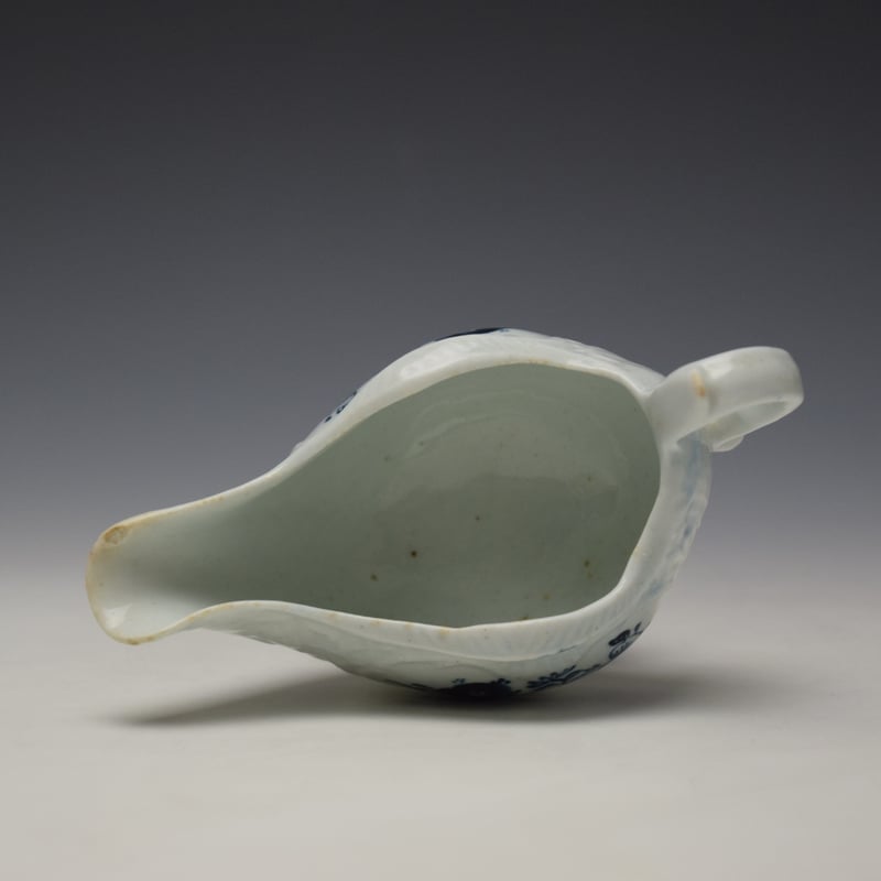 Liverpool Philip Christian Floral and Hollow Rock Pattern Creamboat c1765-70 (8)