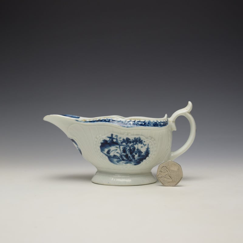 Worcester Fisherman and Billboard Island Pattern Sauceboat c1760-65 (2)