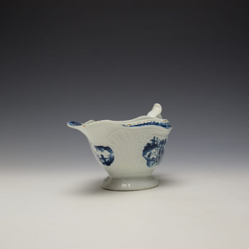 Worcester Fisherman and Billboard Island Pattern Sauceboat c1760-65 (3)