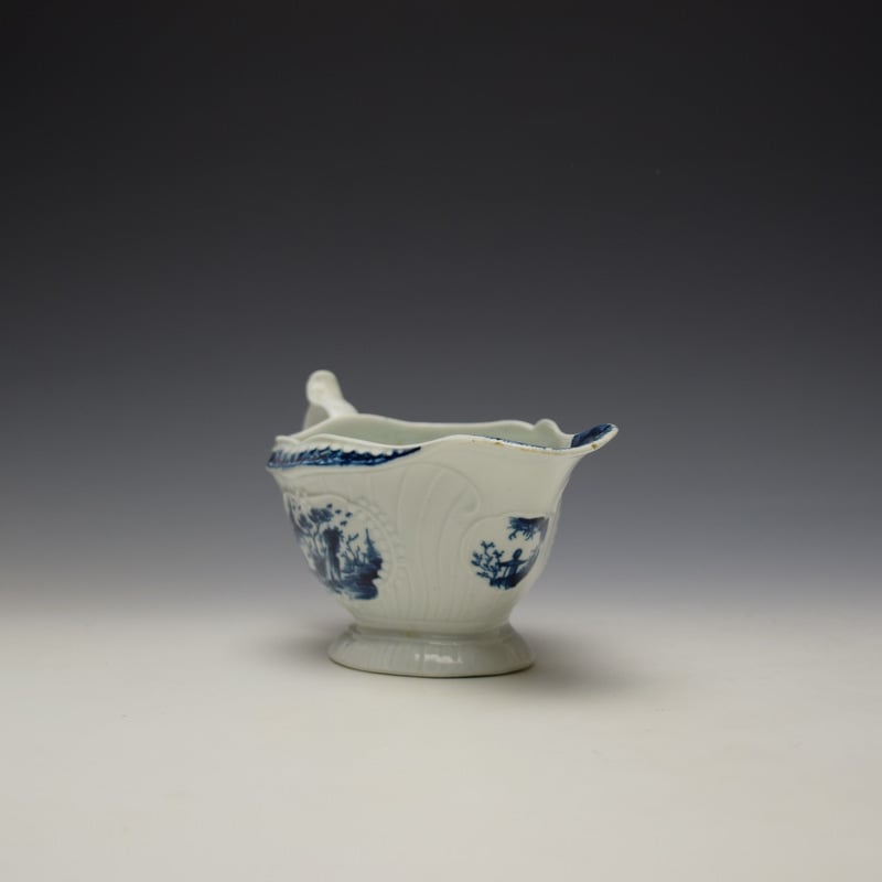 Worcester Fisherman and Billboard Island Pattern Sauceboat c1760-65 (4)