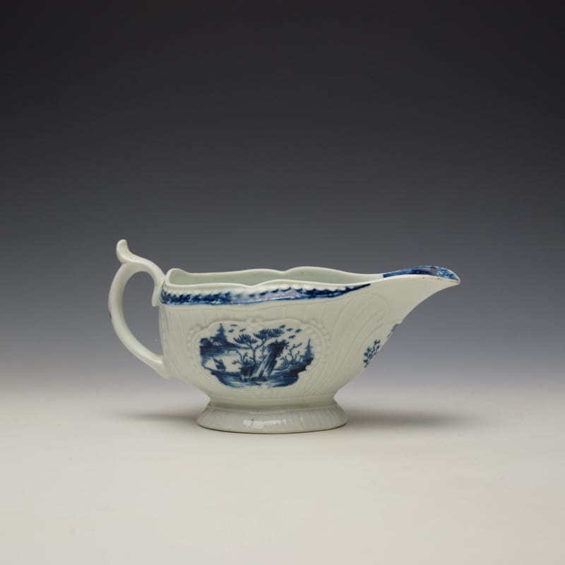 Worcester Fisherman and Billboard Island Pattern Sauceboat c1760-65 (5)