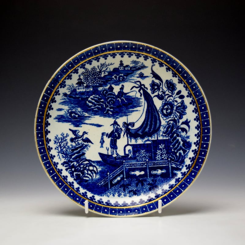 Worcester Fisherman Pattern Saucer Dish c1775-85 (1)