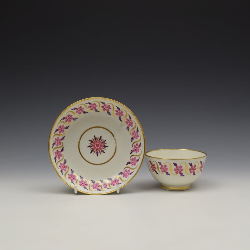 Floral Banded Swags Pattern Teabowl and Saucer c1790