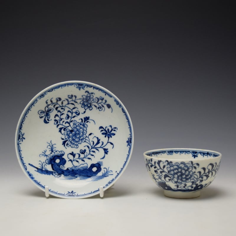 Flowering Peony and Holed Root Pattern Teabowl and Saucer c1775-80