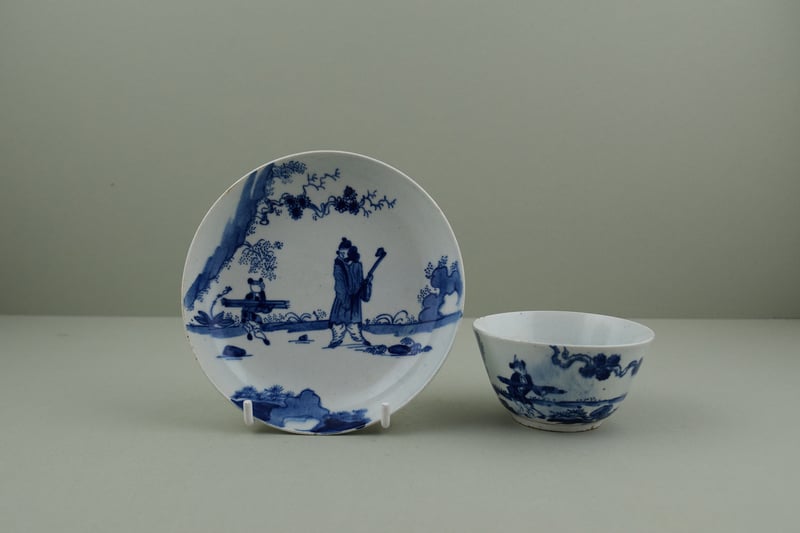 Golfer and Caddy Pattern Teabowl and Saucer, C1750.