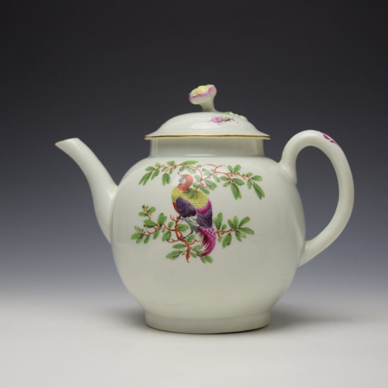 James Giles Fancy Bird Pattern Teapot and Cover c1770