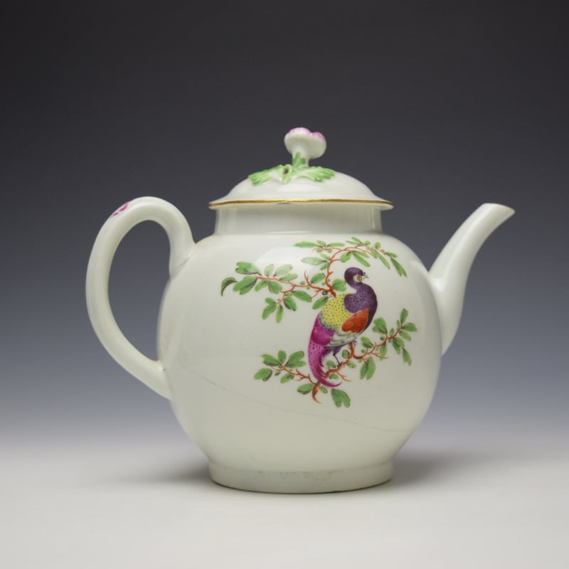 Worcester James Giles Fancy Bird Pattern Teapot and Cover c1770 (4)