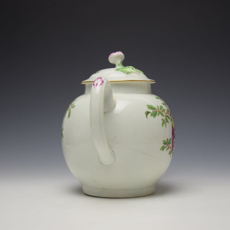 Worcester James Giles Fancy Bird Pattern Teapot and Cover c1770 (5)