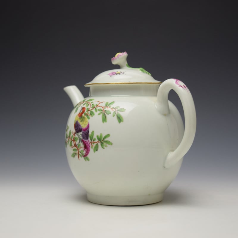 Worcester James Giles Fancy Bird Pattern Teapot and Cover c1770 (6)