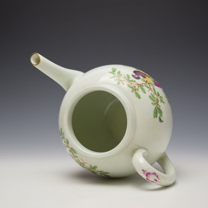 Worcester James Giles Fancy Bird Pattern Teapot and Cover c1770 (7)