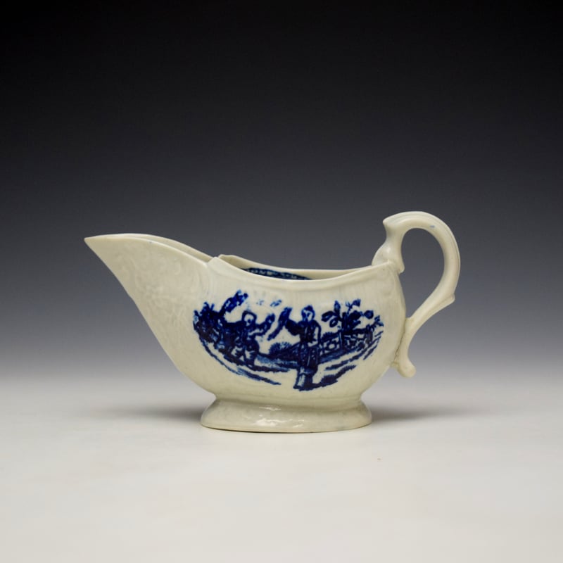 Liverpool John Pennington Chinese Lady and Boy With Bird Pattern Creamboat c1780-90 (1)