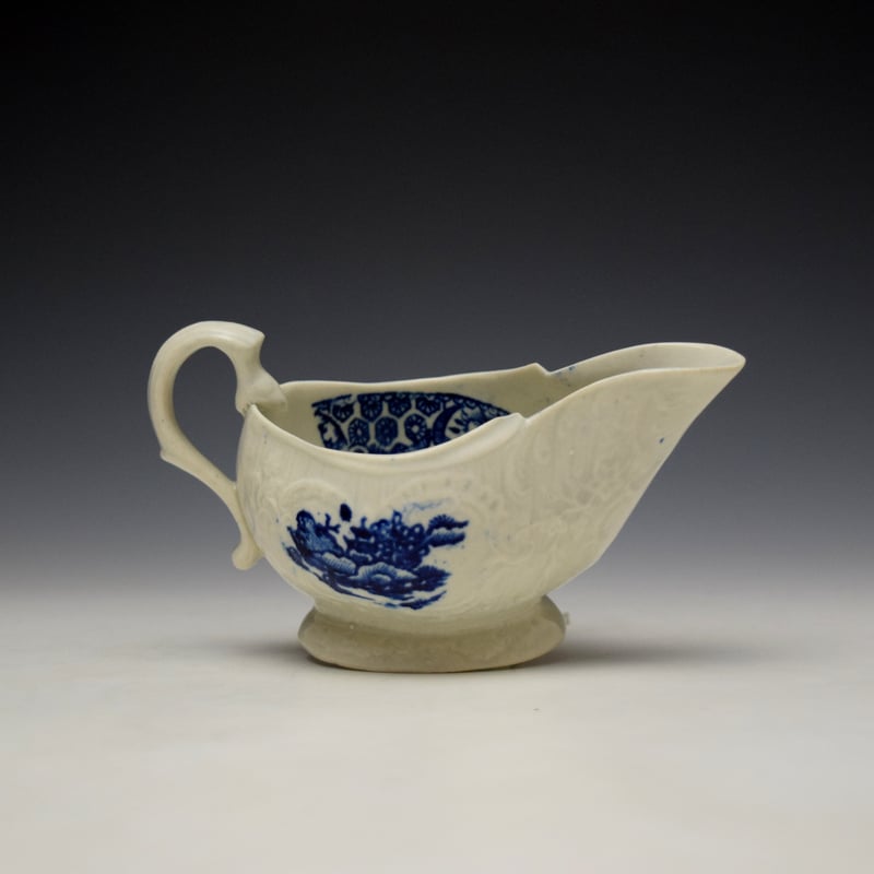 Liverpool John Pennington Chinese Lady and Boy With Bird Pattern Creamboat c1780-90 (9)