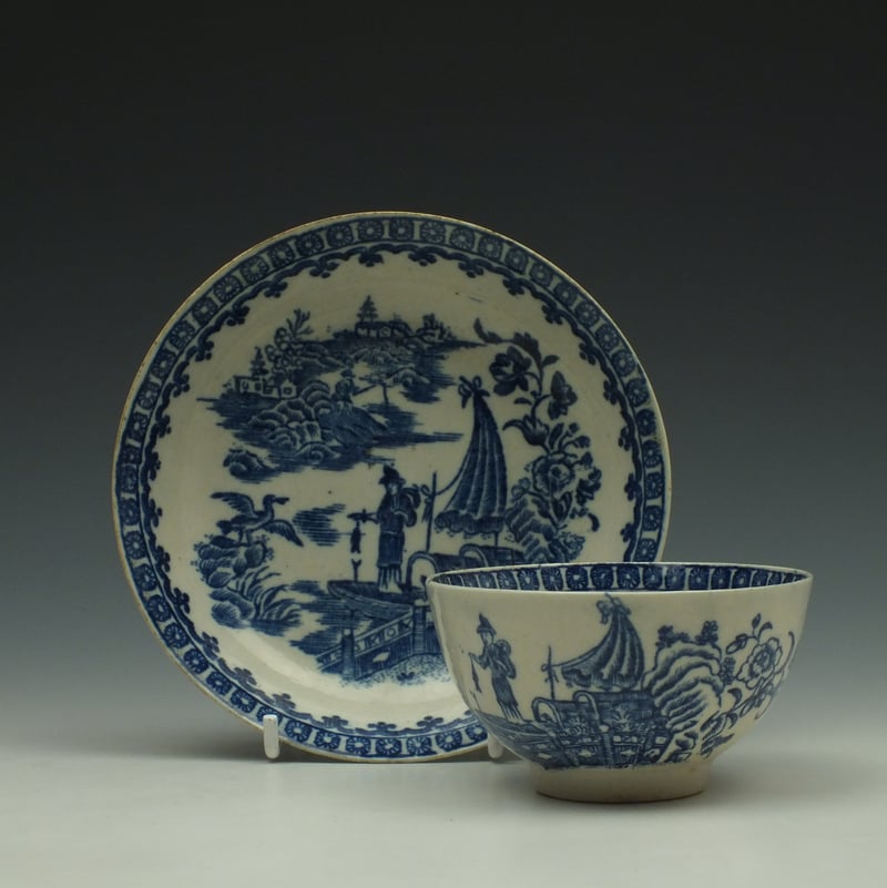Liverpool John Pennington Fisherman Pattern Teabowl and Saucer c1775-85 (23)