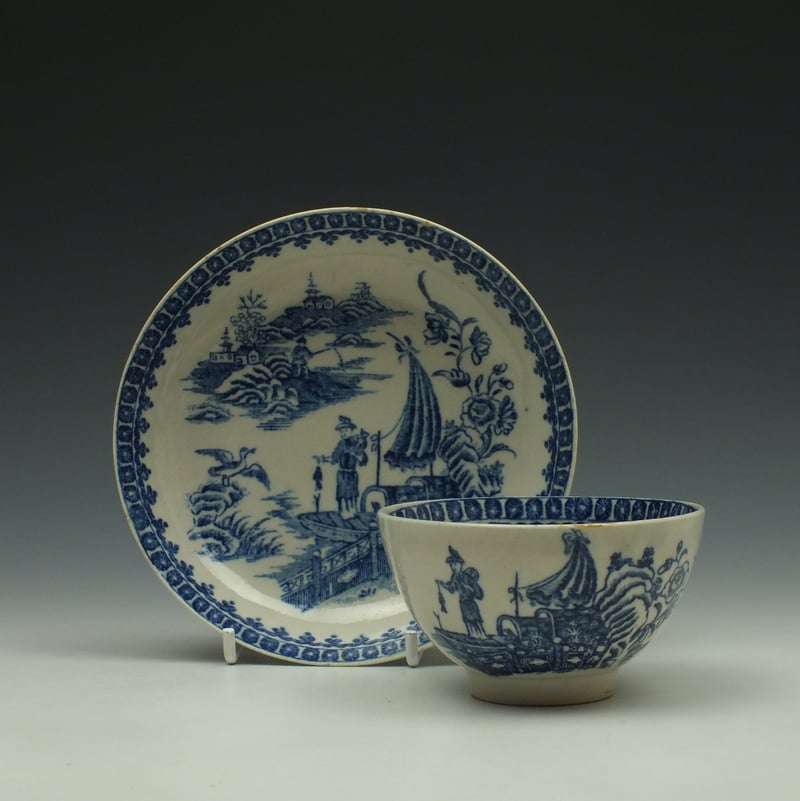 Liverpool John Pennington Fisherman Pattern Teabowl and Saucer c1775-85 (24)