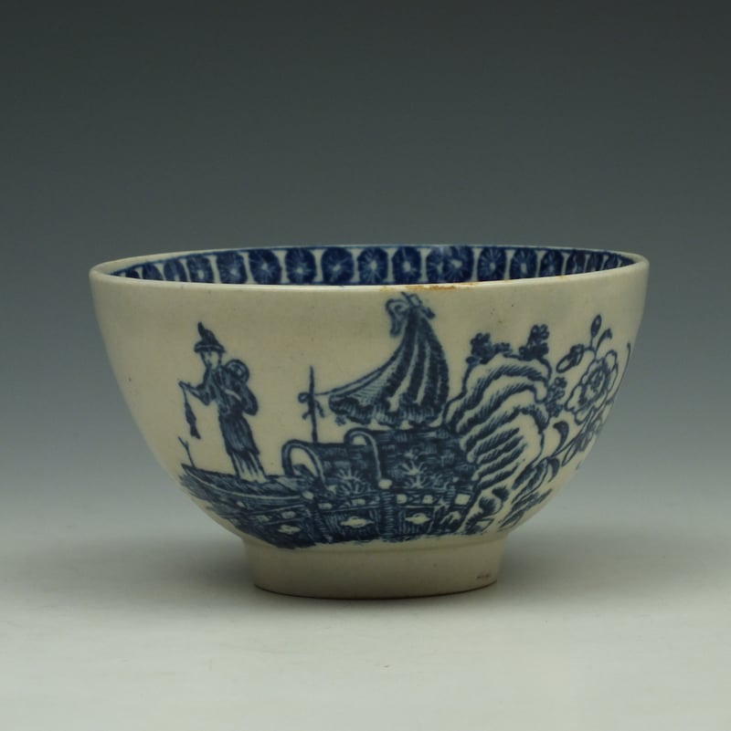 Liverpool John Pennington Fisherman Pattern Teabowl and Saucer c1775-85 (25)