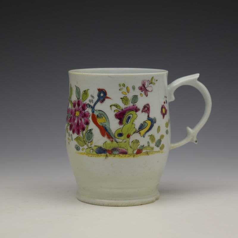 Longton Hall Fancy Bird and Rock Pattern Bell Shaped Mug c1755 Ex Watney Collection (1)