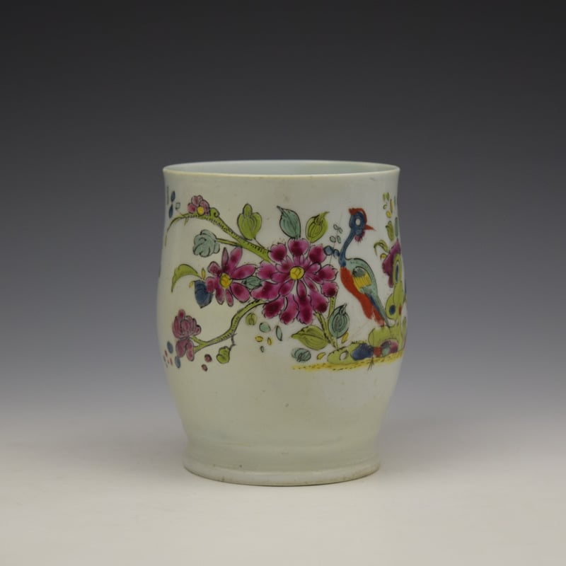 Longton Hall Fancy Bird and Rock Pattern Bell Shaped Mug c1755 Ex Watney Collection (3)