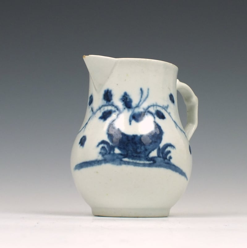 Longton Hall Hand Painted Blue and White Sparrow Beak Jug, c1754