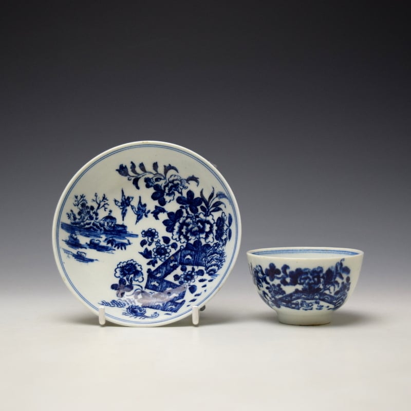 Lowestoft Fence Pattern Child Sized Teabowl and Saucer c1770-80