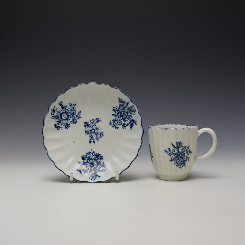 Lowestoft Fluted Floral Pattern Coffee Cup and Saucer c1775-80 Ex Gilbert Bradley