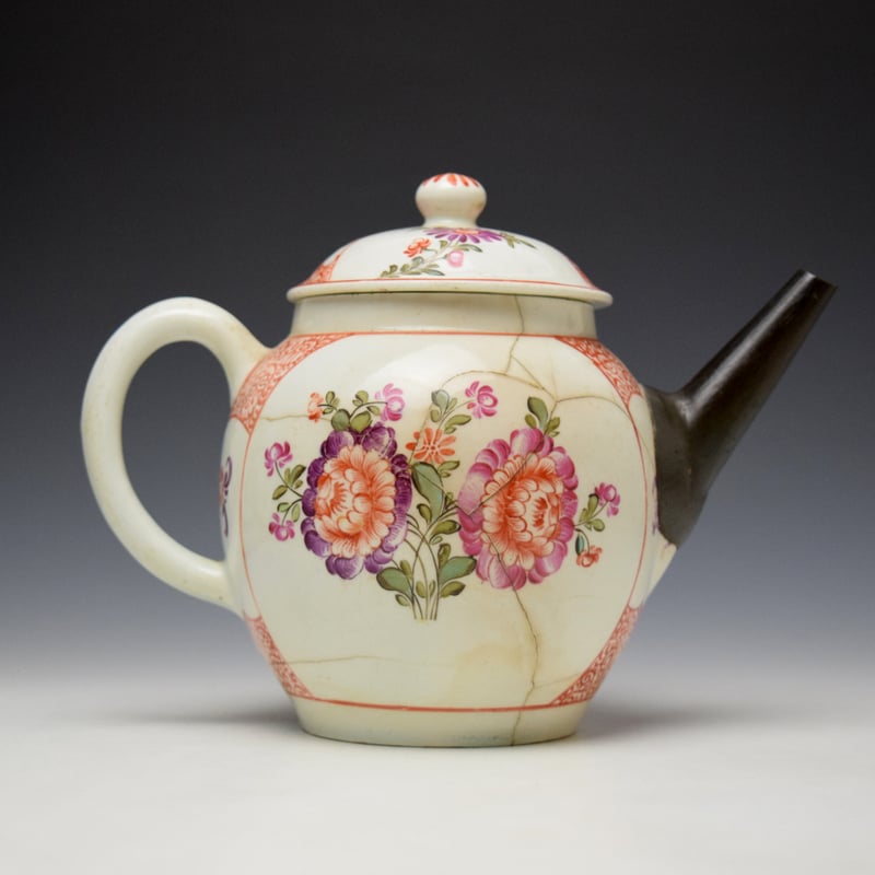 Lowestoft Tulip Painter Teapot and Cover c1780 AF (4)