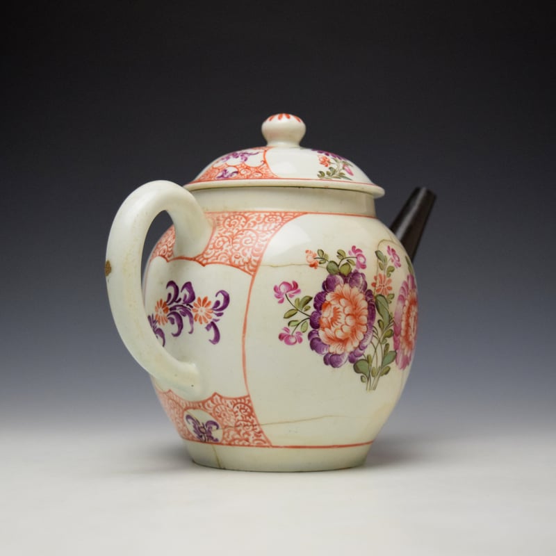 Lowestoft Tulip Painter Teapot and Cover c1780 AF (5)