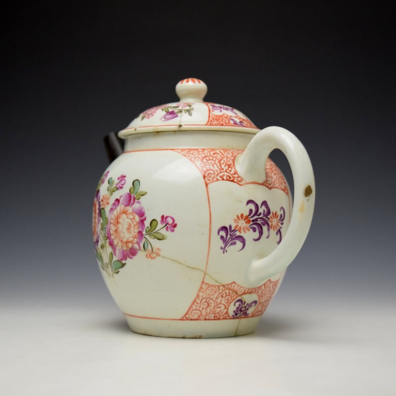 Lowestoft Tulip Painter Teapot and Cover c1780 AF (6)