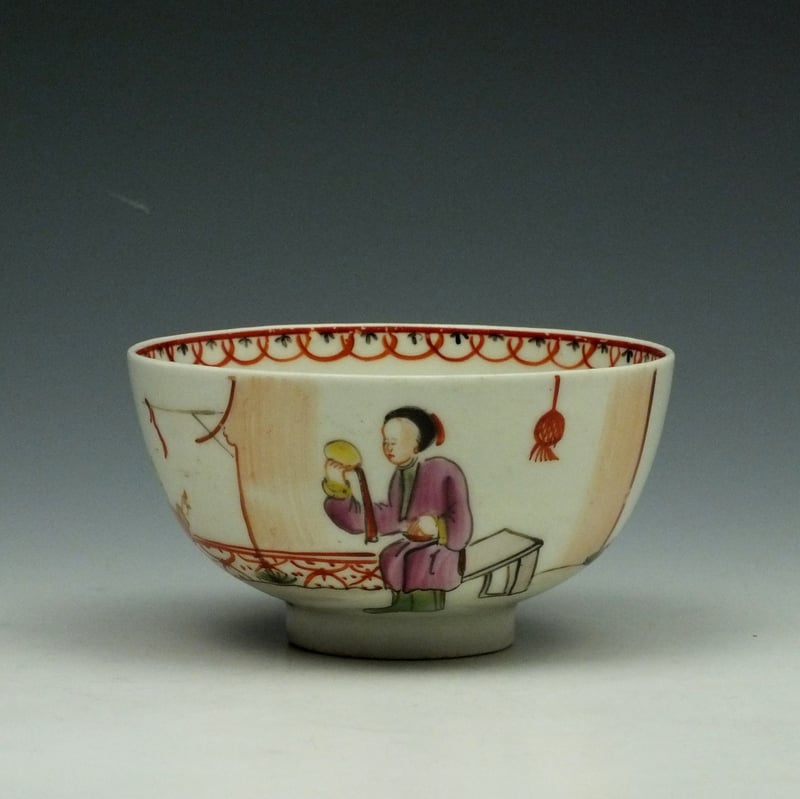 Lowestoft Mandarin Pipe Smoker Pattern Teabowl and Saucer c1785-95 (2)
