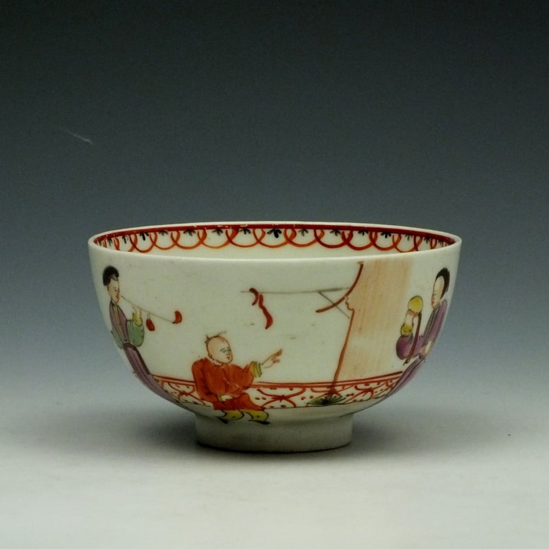 Lowestoft Mandarin Pipe Smoker Pattern Teabowl and Saucer c1785-95 (3)