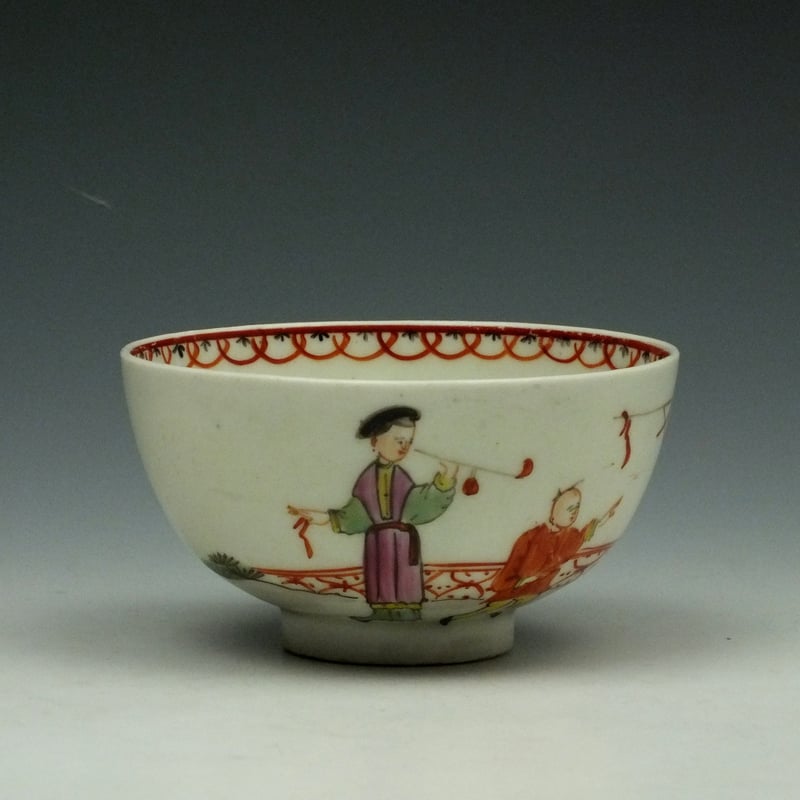 Lowestoft Mandarin Pipe Smoker Pattern Teabowl and Saucer c1785-95 (4)