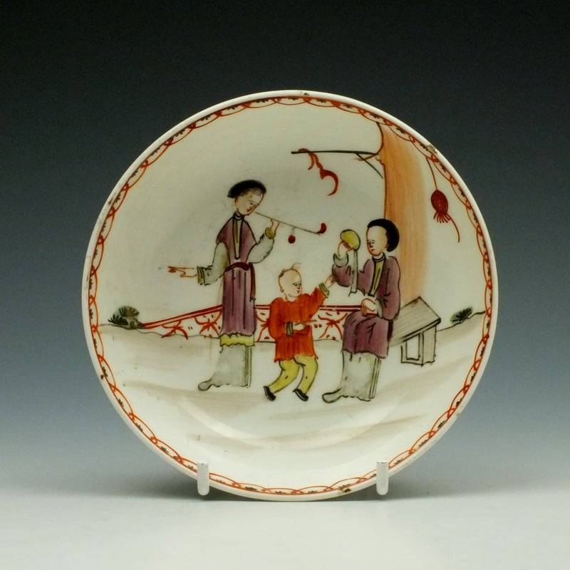 Lowestoft Mandarin Pipe Smoker Pattern Teabowl and Saucer c1785-95 (9)