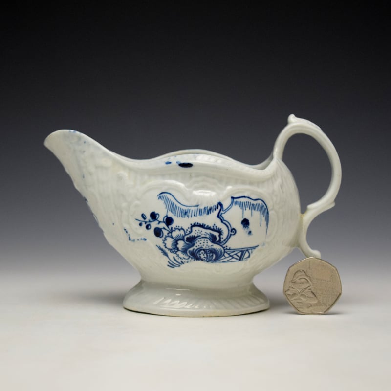 Philip Christian Holed Rock Fence and Peony Pattern Sauceboat c1765-70