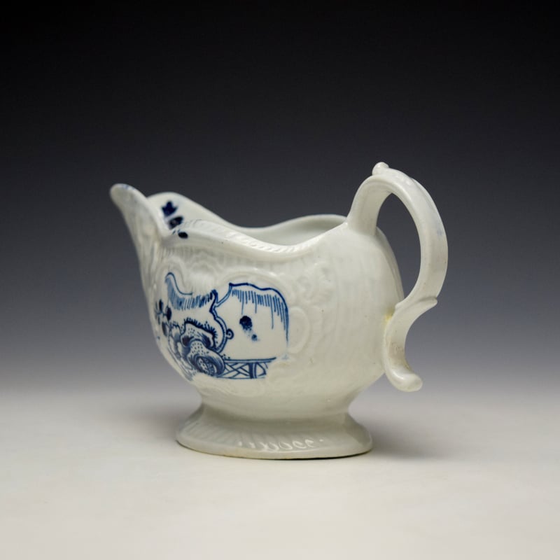 Liverpool Philip Christian Holled Rock Fence and Peony Pattern Sauceboat c1765-70 (3)