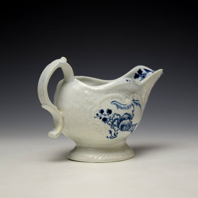 Liverpool Philip Christian Holled Rock Fence and Peony Pattern Sauceboat c1765-70 (4)