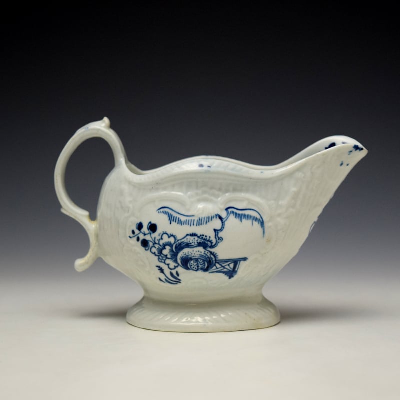Liverpool Philip Christian Holled Rock Fence and Peony Pattern Sauceboat c1765-70 (5)