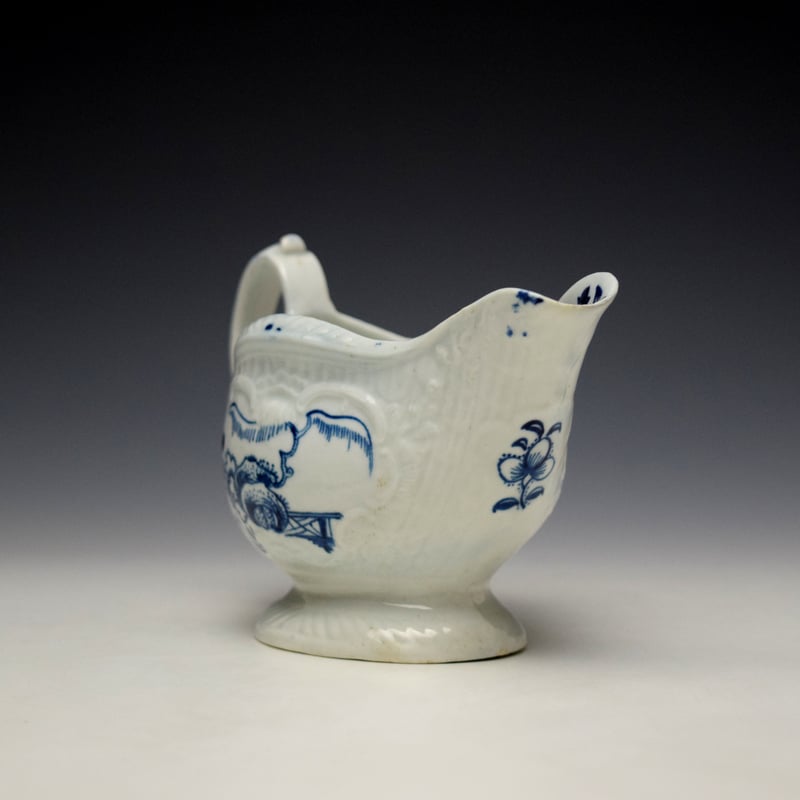 Liverpool Philip Christian Holled Rock Fence and Peony Pattern Sauceboat c1765-70 (6)