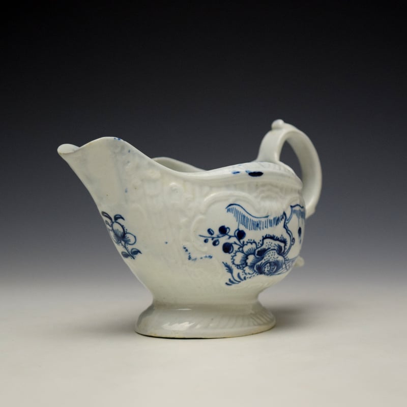 Liverpool Philip Christian Holled Rock Fence and Peony Pattern Sauceboat c1765-70 (7)