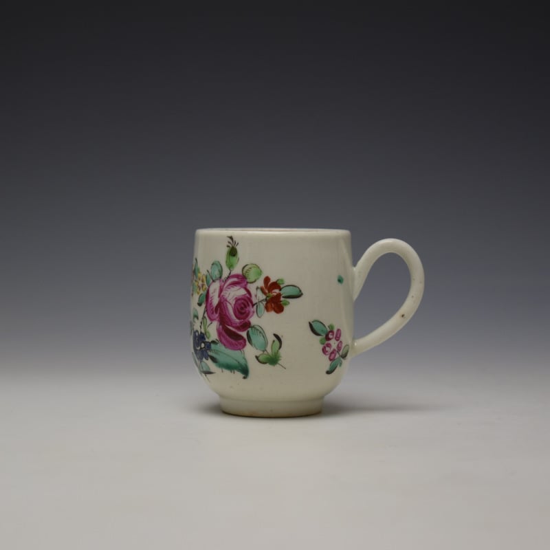 Liverpool Philip Christian Rose and Floral Sprays Pattern Coffee Cup and Saucer c1770 (2)