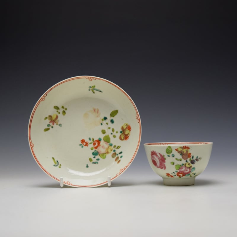 John Pennington Rose and Floral Sprays Pattern Teabowl and Saucer c1775-80
