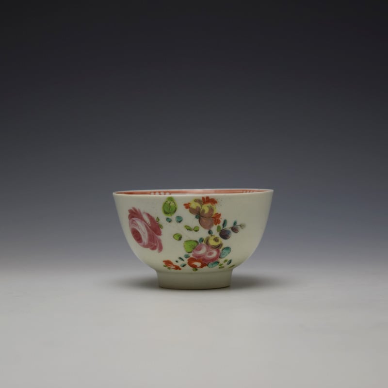 Liverpool Philip Christian Rose and Floral Sprays Pattern Teabowl and saucer c1770-75 (2)