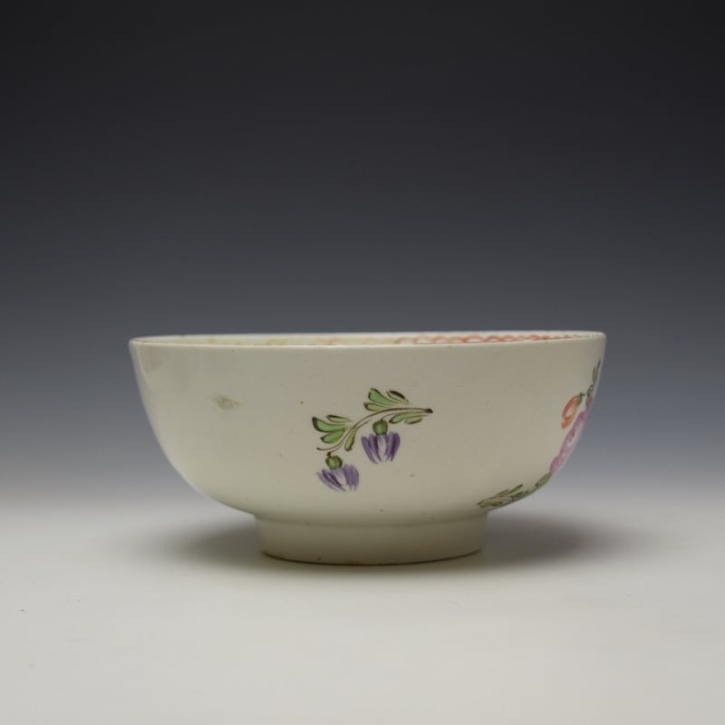 Lowestoft Polychrome Rose and Flower Sprays Pattern Slop Bowl, c1770-75 (2)
