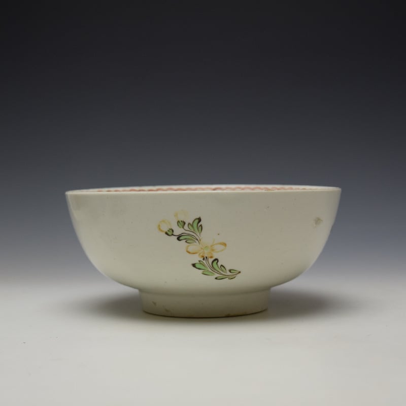 Lowestoft Polychrome Rose and Flower Sprays Pattern Slop Bowl, c1770-75 (3)