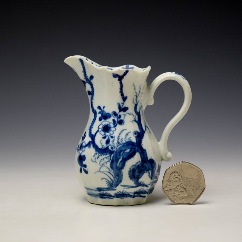 Worcester Prunus Root Pattern Fluted Cream Jug c1756-58 (2)