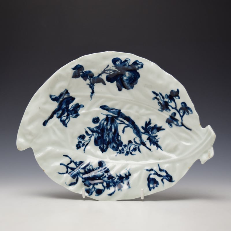 Worcester Blown Tulip Pattern Leaf Dish c1760 (2)