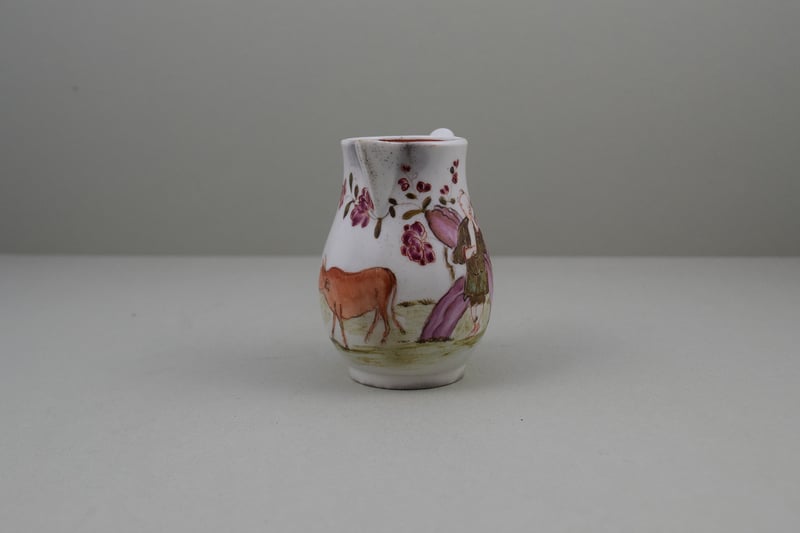 Lowestoft Porcelain Rare Bull Pattern Sparrow Beak Jug, C1772 (2)