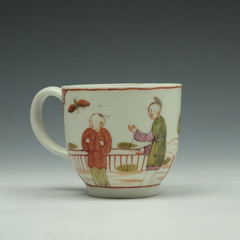 Lowestoft Porcelain Butterfly Catching Party Mandarin Pattern Coffee Cup c1780-90 (3)