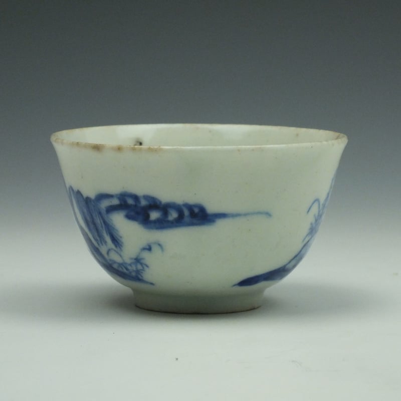 Bow Porcelain Crossed Legged Fisherman Pattern Teabowl c1750 (4)