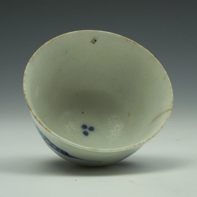 Bow Porcelain Crossed Legged Fisherman Pattern Teabowl c1750 (6)