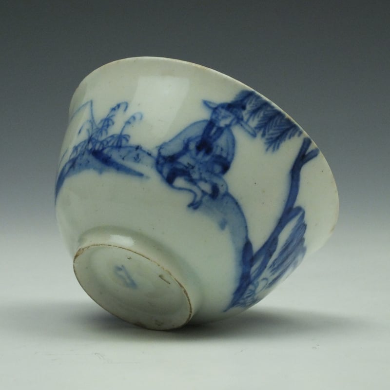 Bow Porcelain Crossed Legged Fisherman Pattern Teabowl c1750 (7)