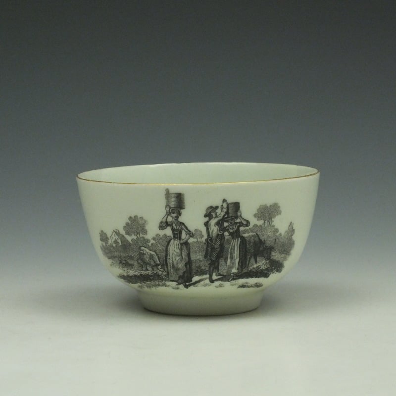 Rare Worcester Drovers Pattern Bat Printed Teabowl c1770 (3)